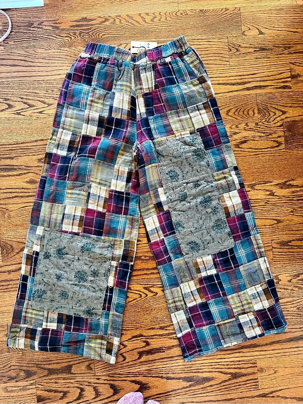 Jaded Gypsy Plum Right Pants Plaid Wide Leg Multicolor & Purple S/M NWT